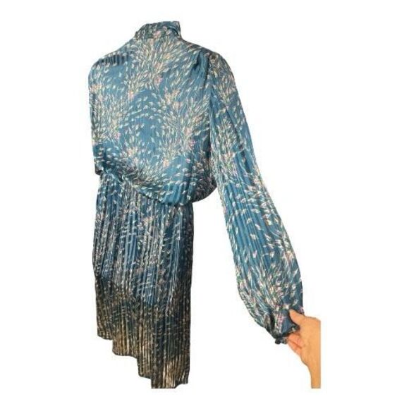 Vintage Francesca Of Damon For Starington Blue Floral Silk Blouson Dress Size16 - Picture 9 of 14